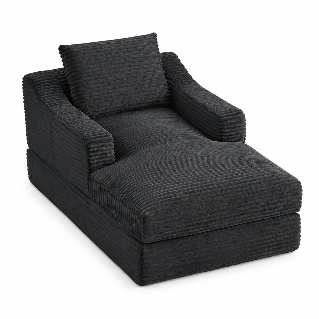Poltrona lounge in velluto a coste grigio scuro trasformabile