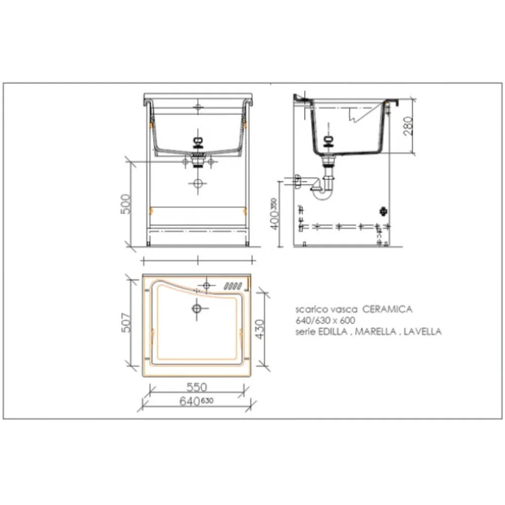 Mobile lavatoio 60x64 cm bianco con vasca in ceramica, fondo salvagoccia e asse in legno | Lavella