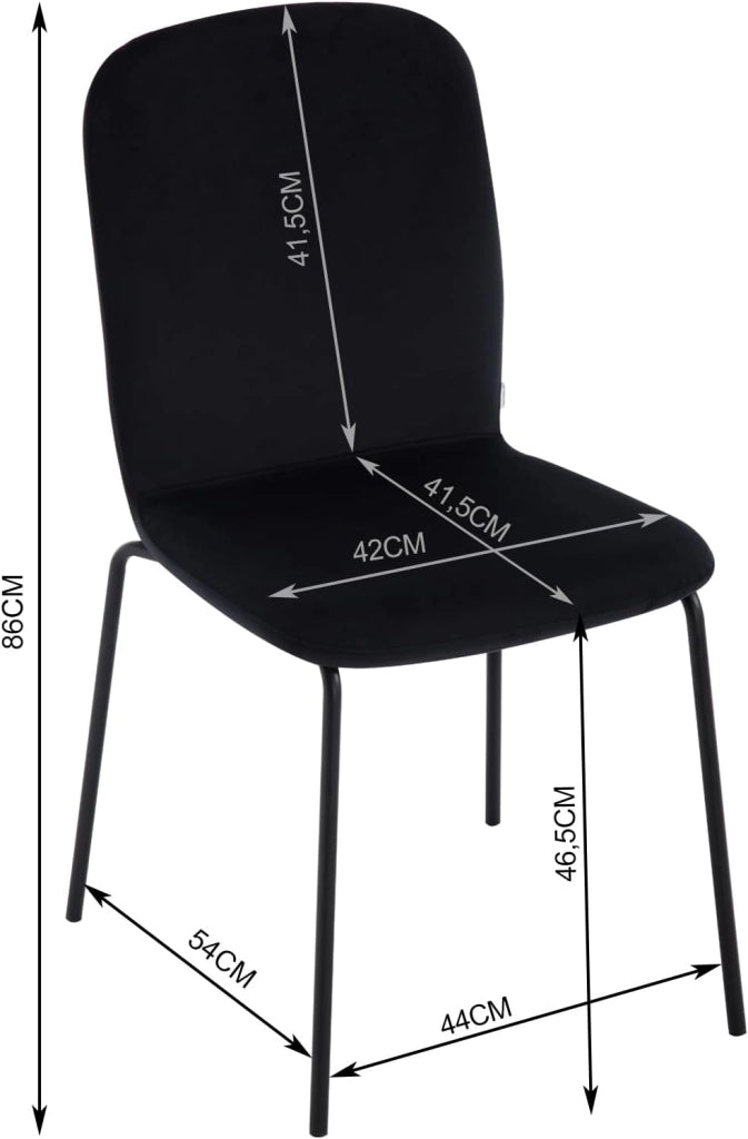 Sedie Sala da Pranzo 4 Pezzi, Sedie da Cucina, Sedie da Pranzo con Schienale, Senza Braccioli, per Soggiorno, Camera da Letto, in Velluto e Metallo, Nero, EZS41sz-4