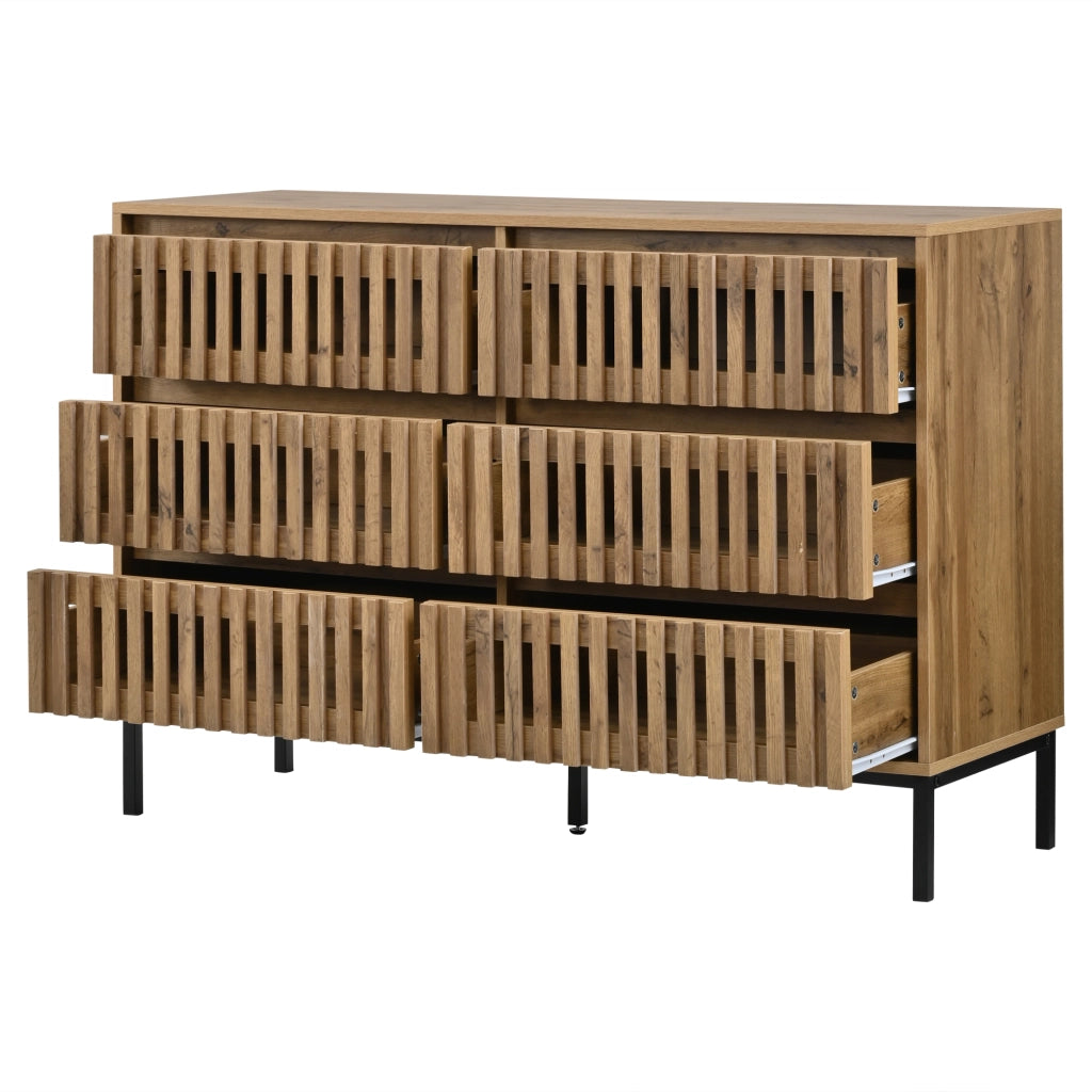 Credenza con 6 cassetti e 5 piedi; per soggiorno; in MDF e truciolare; 120×40×81 cm