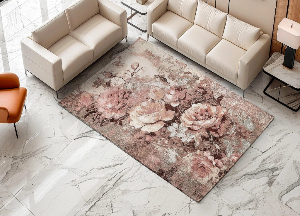 Tappeto Arredo Salotto Antiscivolo Scendiletto Camera Dis. Rose By Suardi - 65x110 - Cipria