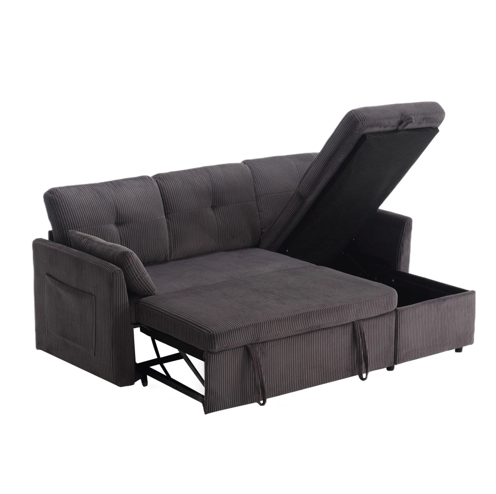 DIVANO LETTO Modulare Angolare 206x108x66 cm Velluto a Coste Grigio Scuro