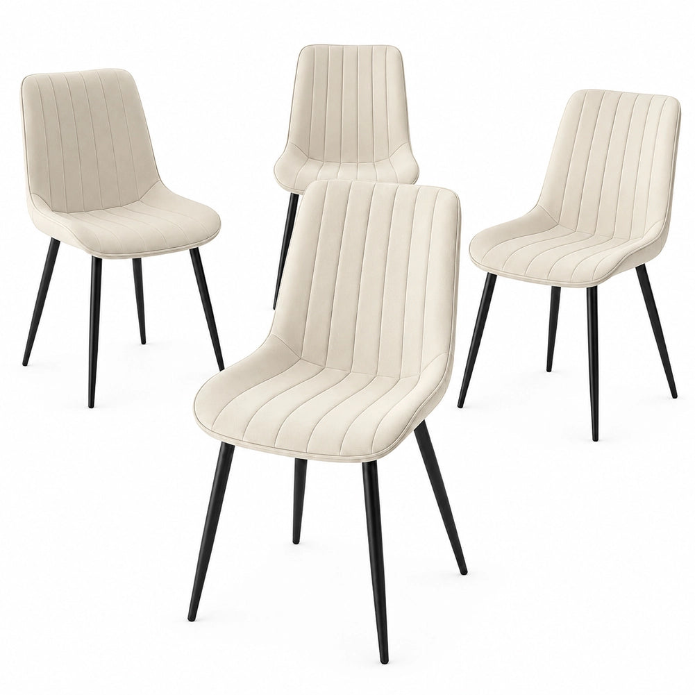Set 4 Sedie da Pranzo Seduta Ergonomica 43x52x85 cm Struttura in Acciaio in Velluto Crema