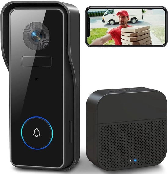Deurbell' Videoconferenza - Deurbel Senza Abbonamento - Deurbel con Camera, Batteria, Campanello e Gong - Nero