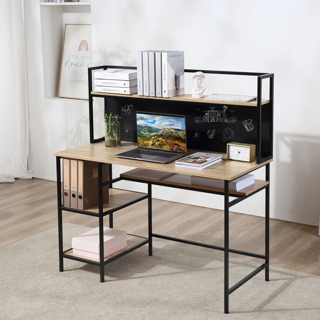 Scrivania con ripiani e cassetto ¨C Zephmum ¨C Legno rovere e nero 120x53x126 cm