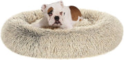 Letto per Cani e Gatti, Cuscino a Donut, Piumino Lungo, 90 cm di Diametro, Ombre-Khaki, PGW041S01