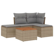 Set Divano da Giardino 5 pz | Set Salotto da Giardino con Cuscini Beige in Polyrattan