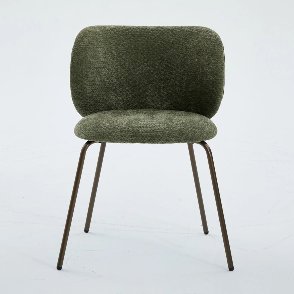 Sedia da pranzo in velluto chenille - Zephmum- 2 pezzi, schienale curvo, gambe in bronzo, verde