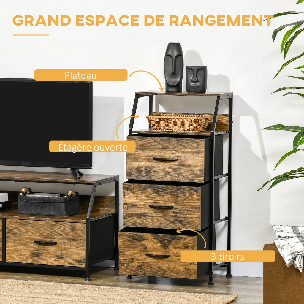 Com¨° con 3 Cassetti in Tessuto e 2 Ripiani Stile Industriale ¨C Zephmum ¨C Legno e Metallo 44x29x92
