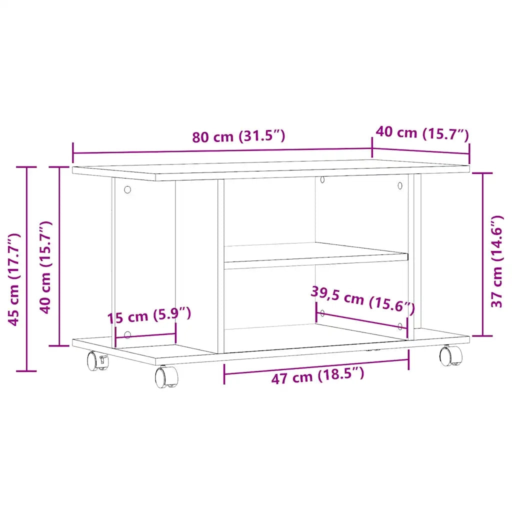 Mobile TV Ruote Rovere Artigianale 80x40x45cm Legno Multistrato 855791