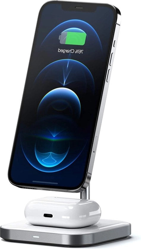 Caricatore Wireless 2 in 1 con Magnetismo per iPhone 15/14/13 - Alluminio - Compatibile con Magsafe - Airpods Pro 2/1, Airpods Gen 3/2