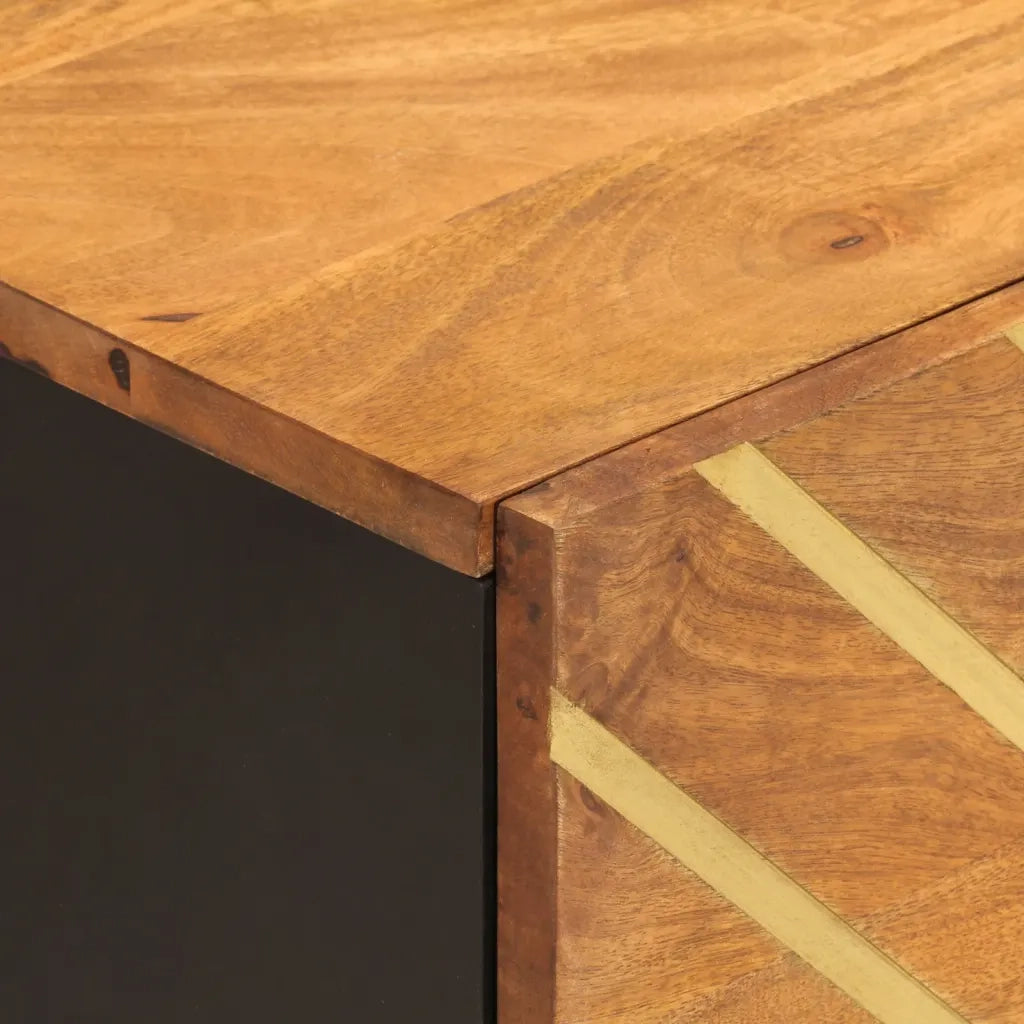 Comodino-Tavolino da notte Marrone e Nero in Legno Massello di Mango 827069
