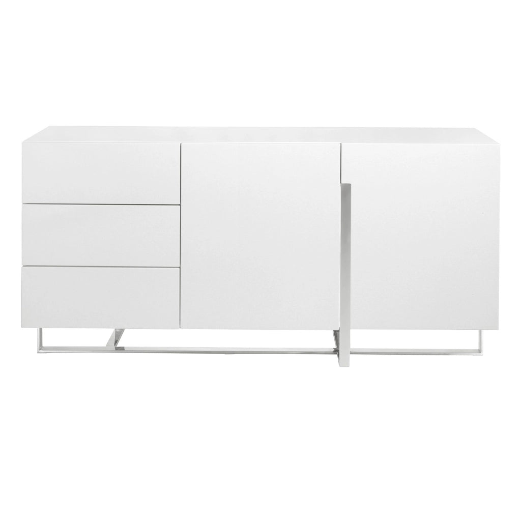 Credenza in legno bianco e acciaio cromato