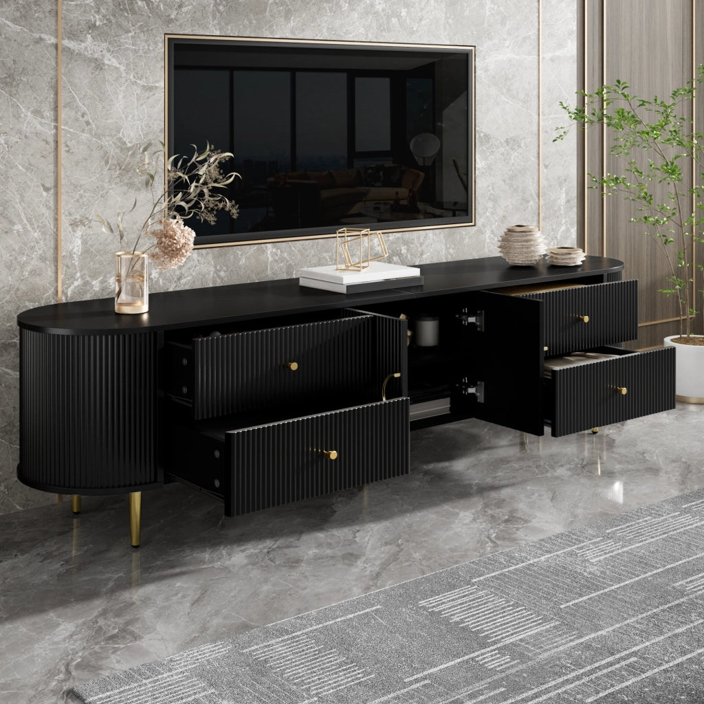 Mobile TV con cassetti; doppia anta e onde 3D; MDF nero