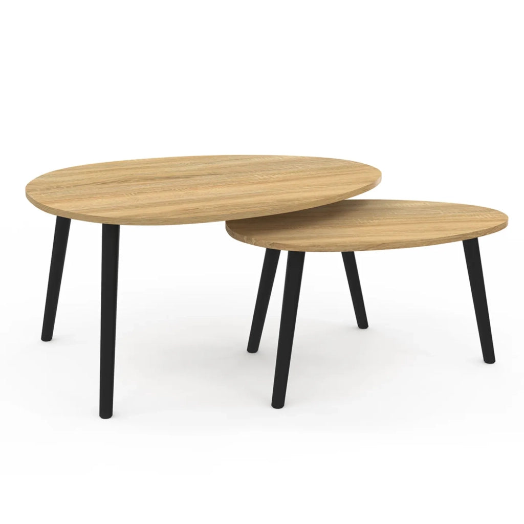 IDMarket - Juego de 3 mesas nido GAIA de madera escandinava y patas negras