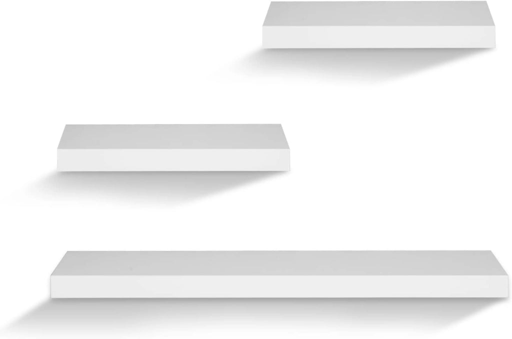 Mensola da Parete, Mensola da Muro, Mensola in Legno MDF, Bianca, Set di 3, 40/40/80x22.9x3.8cm, per Cucina, Bagno, Soggiorno, ECC RG9372ws-2+RG9318ws