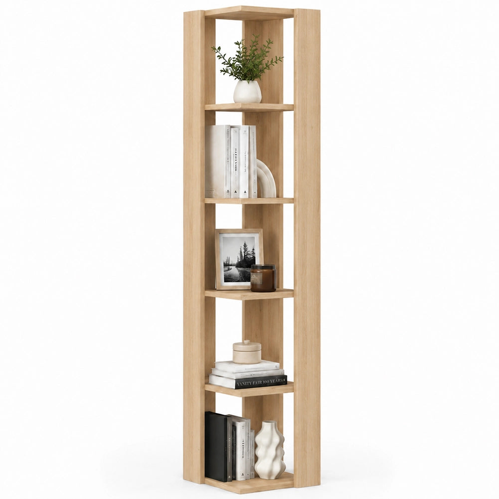 Libreria Angolare 34x34x161 cm Scaffale Salvaspazio 5 Ripiani in Legno Quercia