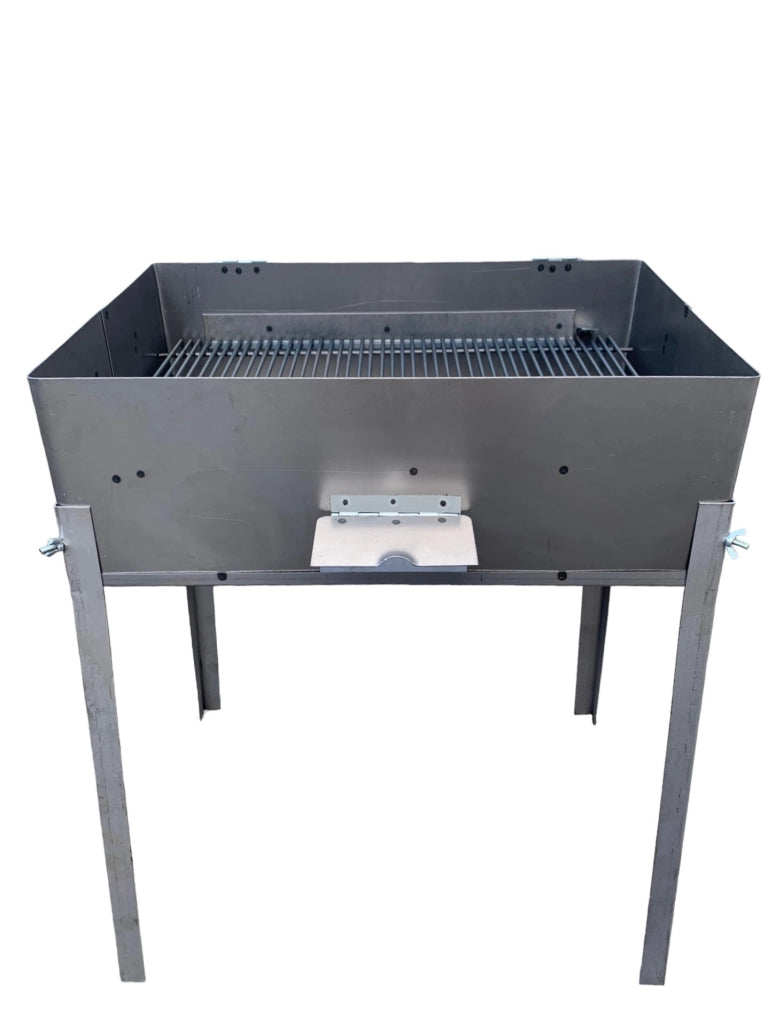 Barbecue da esterno con coperchio richiudibile in ferro, piedi estraibili, per carbone o legna, ideale per campeggio, picnic, grigliate 50x35 cm