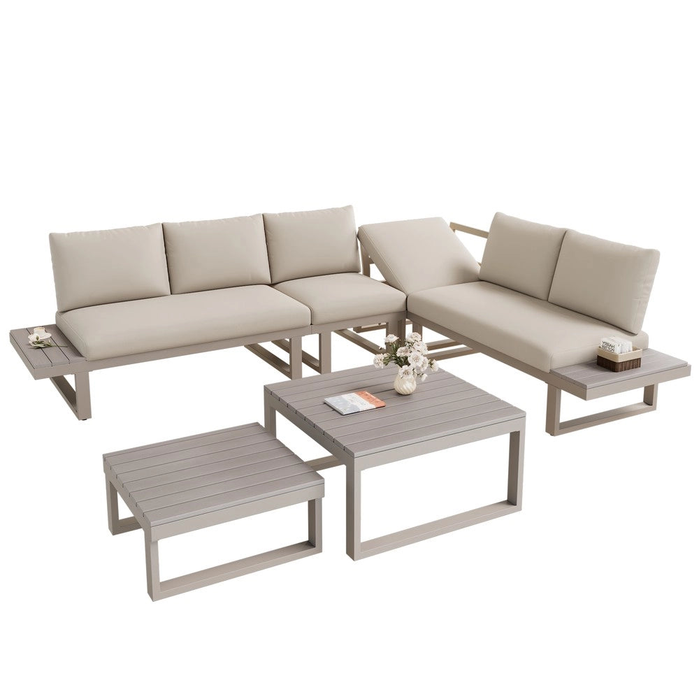 Set Divano da Giardino Angolare con Tavolini ¨C Xylo ¨C Beige, Acciaio Zincato