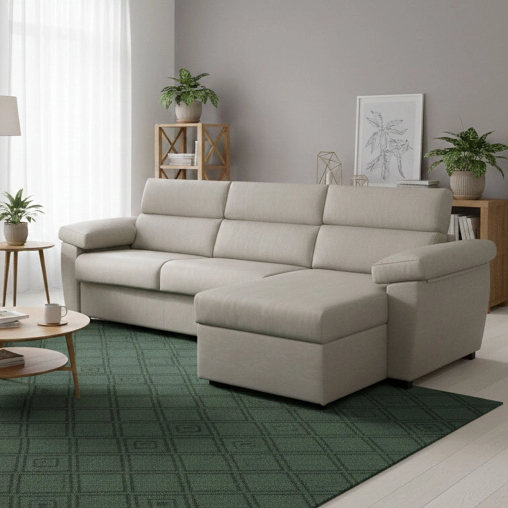 Tolle, Divano Letto con Penisola Sfoderabile Made in Italy, 285x160 cm Beige