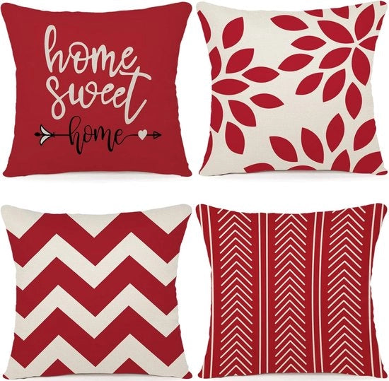 Set di cuscini decorativi da 4 per interni ed esterni - tessuto 45x45 cm - rosso