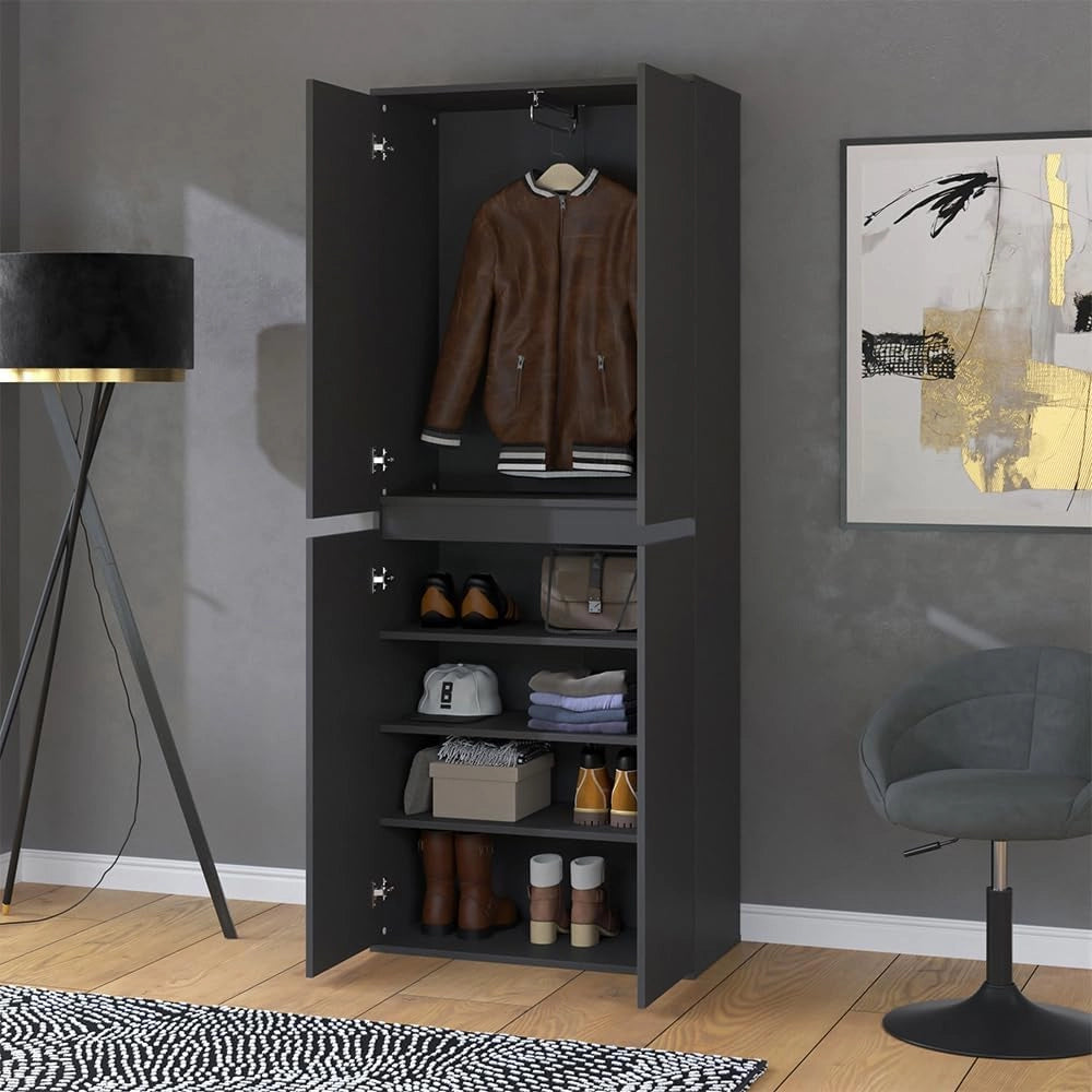 Armadio multifunzione Claus, Antracite, 74 x 191.5 cm con 4 porte