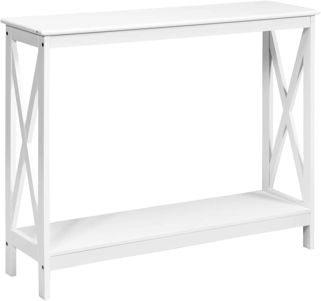 Tavolino Consolle da Divano, a 2/3 Ripiani, Stuttura a X, Portata di 50 kg, Compatto per Salvaspazio, Ideale per Camera, Soggiorno, Ingresso, 4 Colori (Bianco, 100x30x80cm)