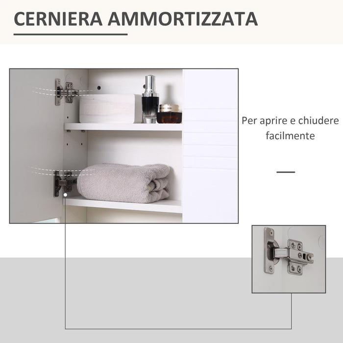 Pensile da Bagno con Specchiera 54x15x55 cm Ripiani Regolabili Bianco