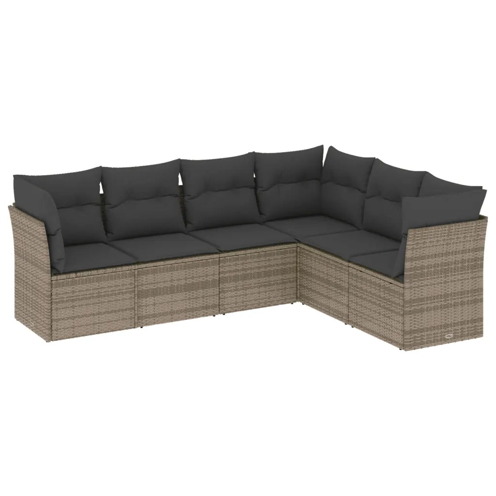 Set Divano da Giardino 6 pz | Set Salotto da Giardino con Cuscini Grigio in Polyrattan