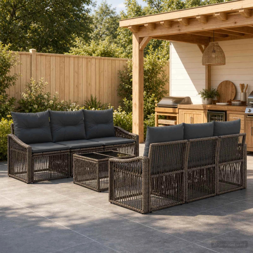 Set Divano da Giardino 7 pz Grigio polyrattan 3435938