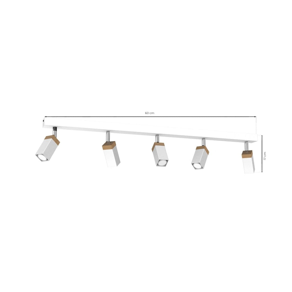 Plafoniera a barra Milagro SOLO 5x40W GU10 bianca legno chiaro