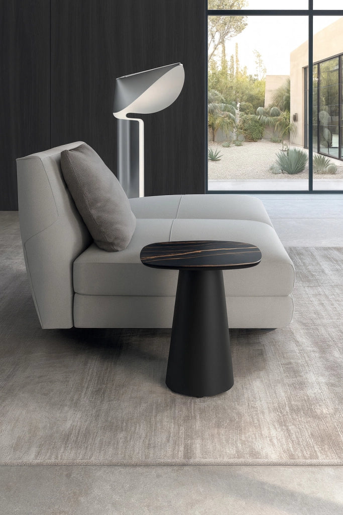 Tavolino Pillar Small con top in ceramica marmo nero portoro e struttura in metallo nero - Design sofisticato - Stones