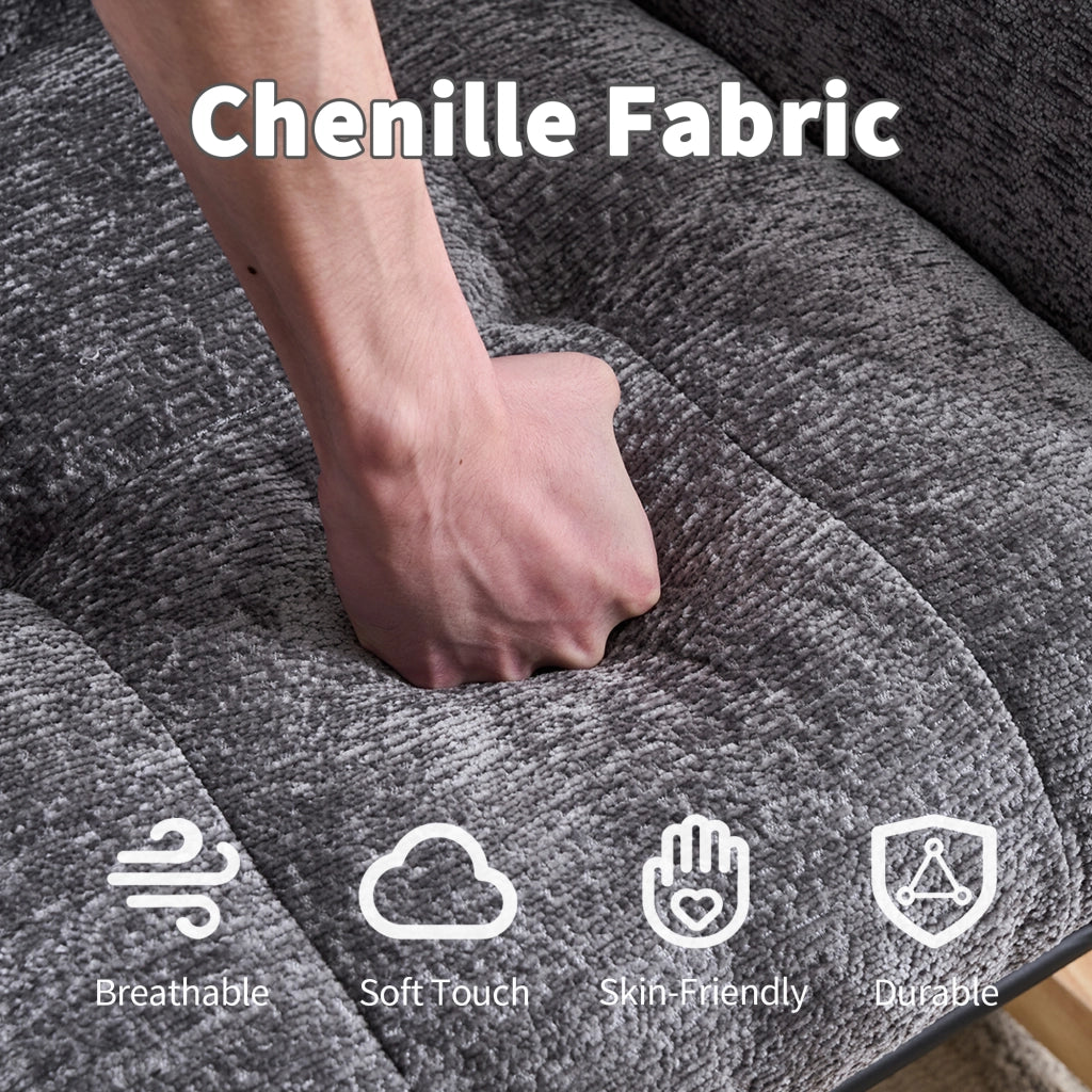 POLTRONA a dondolo con poggiapiedi e tasca laterale Chenille Grigio scuro