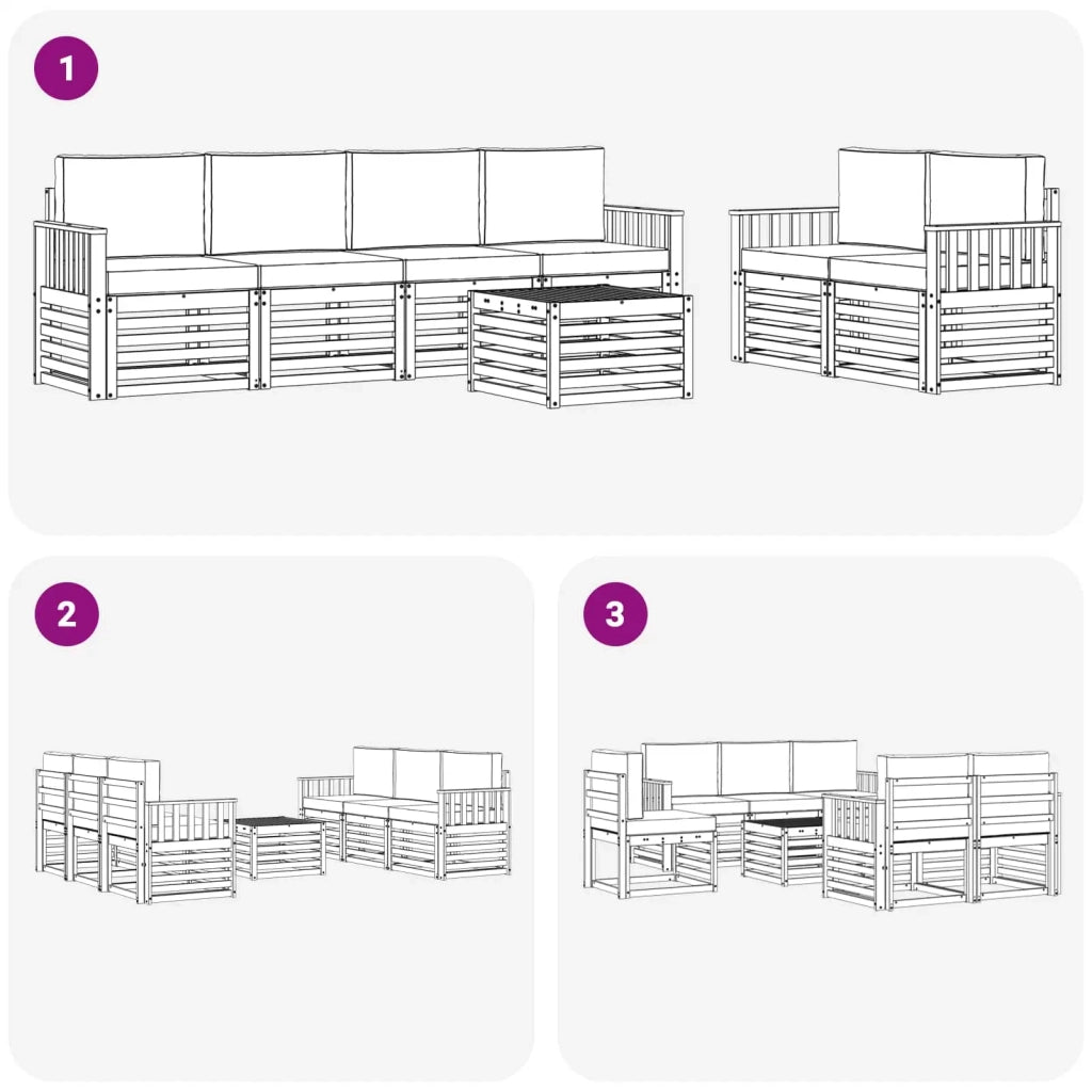 Set divani con cuscino 7 pcs Grigio Naturale e Chiaro 3374401