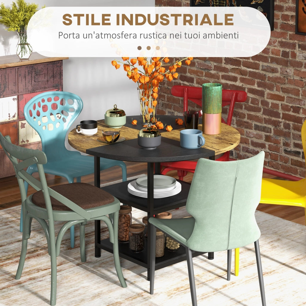 Tavolo da Pranzo Allungabile Stile Industriale ¨C zephmum ¨C Nero, Acciaio e MDF, ?100x76 cm