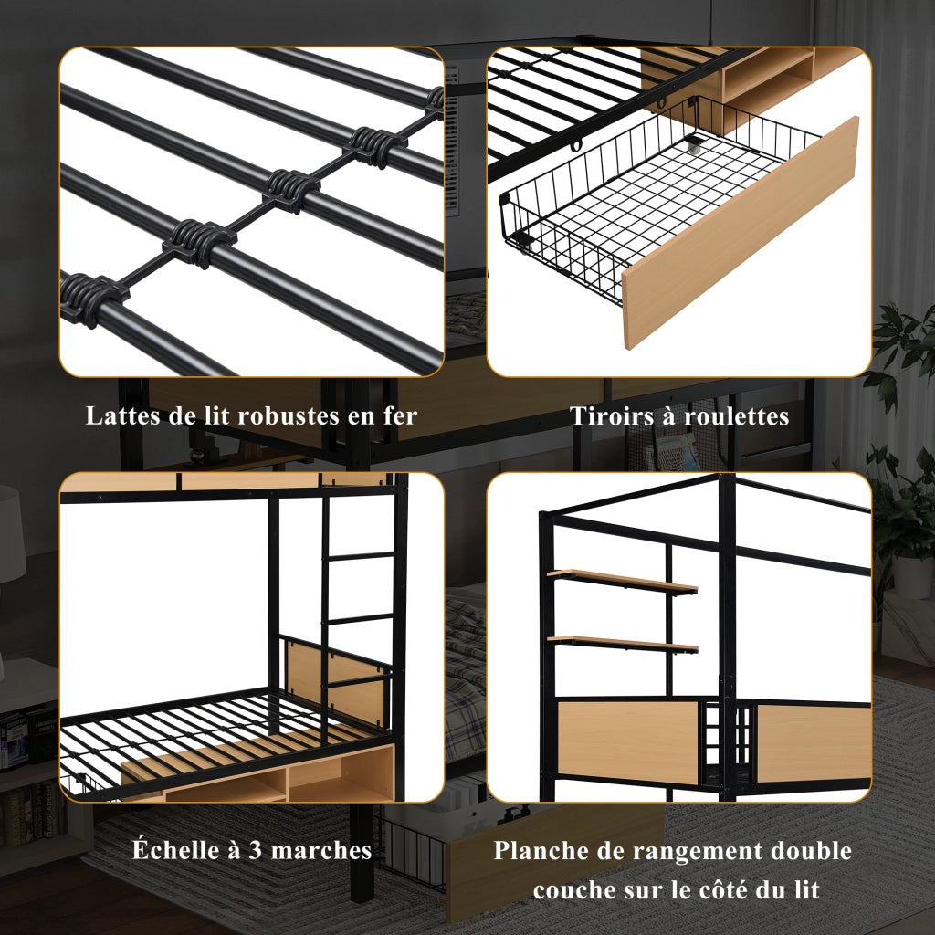 Letto a castello funzionale in ferro e MDF 90x200 cm