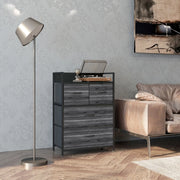 Mobile contenitore con 4 cassetti in tessuto, ripiano superiore, stile industriale, per soggiorno, nero, 60 × 29 × 85 cm