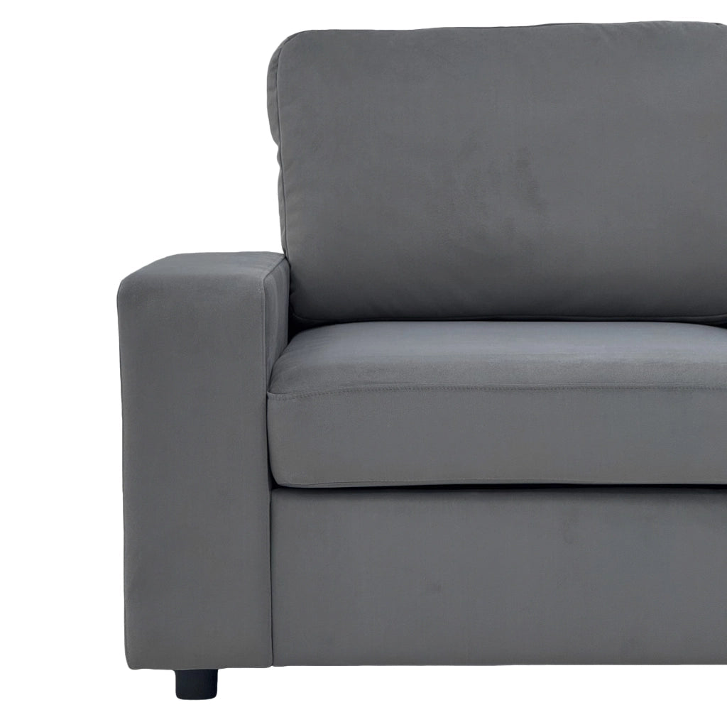 Divano angolare convertibile con contenitore, chaise longue reversibile in tessuto grigio