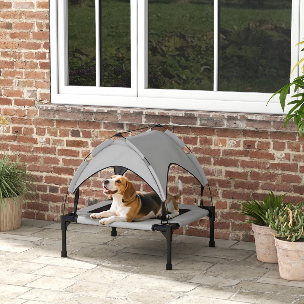 Letto per Cani Elevato con Baldacchino ¨C Zephmum ¨C 76x61x69,5 cm Grigio