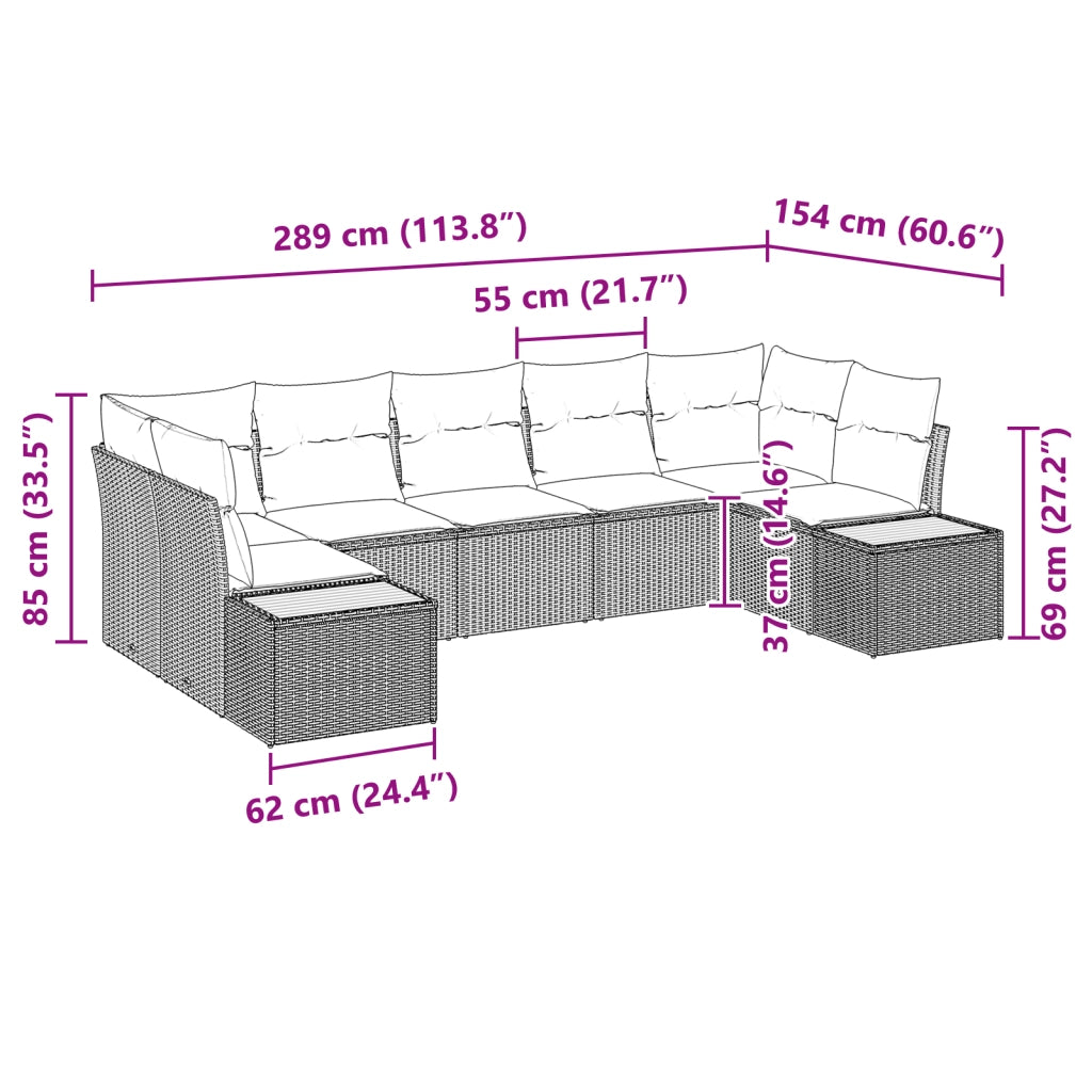 Set di divani da giardino da 7 pezzi con cuscini Beige Polyrattan