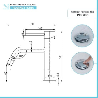 Set rubinetti lavabo bidet e doccia in acciaio inox con scarico Nuego