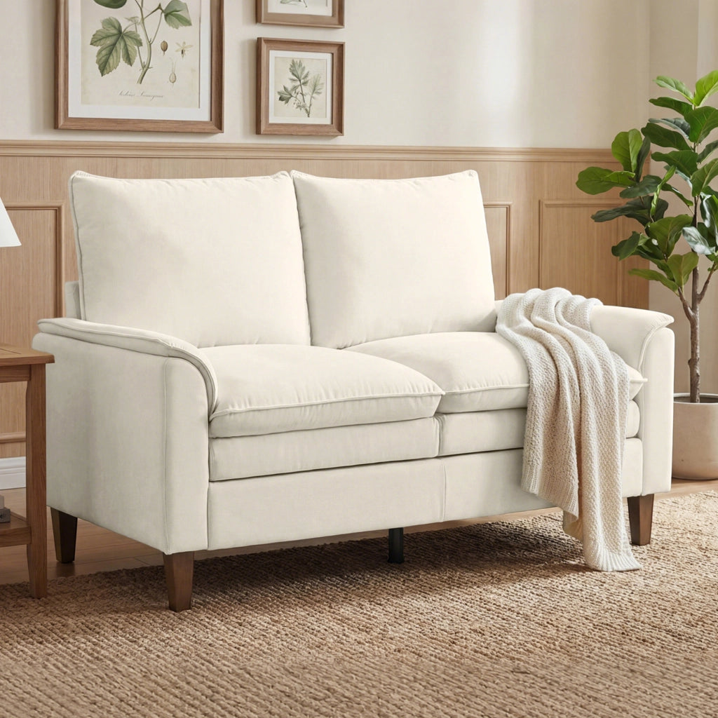Divano 2 posti in tessuto Chenille ¨C Xylo ¨C imbottitura doppio strato, schienale alto, crema