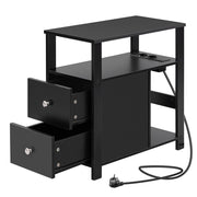DESMIU Tavolino Laterale Moderno Nero con Prese USB e AC, 60x60x30 cm