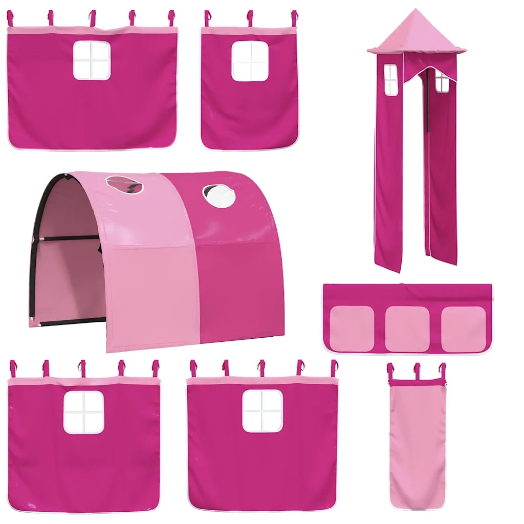 Letto a Castello con Scivolo e Tende Rosa 90x190 cm 3284184