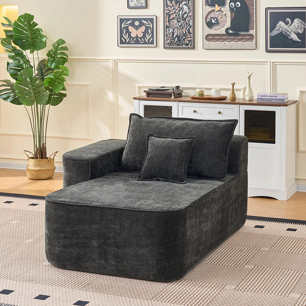 Chaise longue confortable - Xylo - Noir avec coussins et poches lat¨¦rales