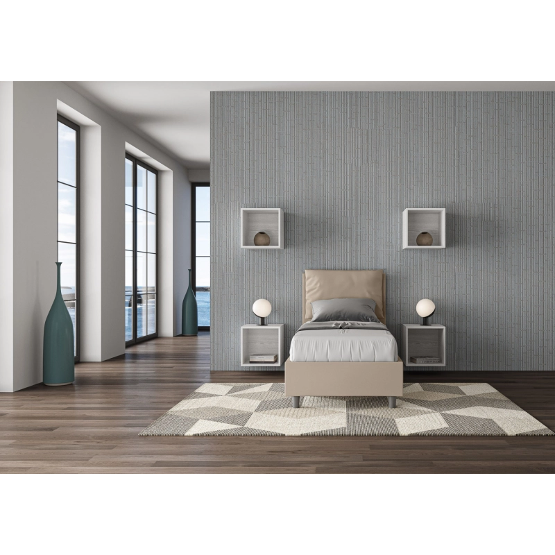 Letto imbottito Singolo 80x210 cm Antea - Similpelle,Tortora,Con rete