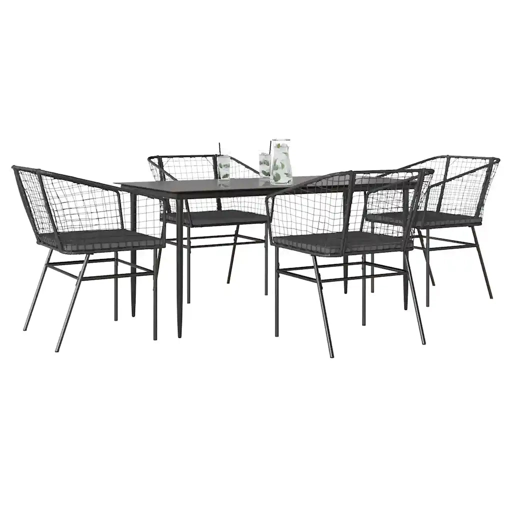 Set da Pranzo da Giardino con Cuscini 5 pz | Set Salotto da Giardino Polyrattan Vetro
