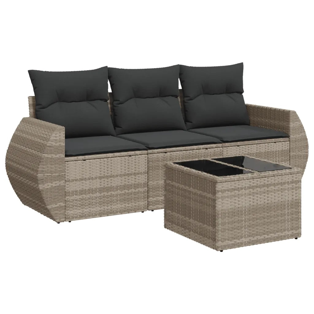 Set Divano da Giardino 4pz | Set Salotto da Giardino con Cuscini Grigio Chiaro Polyrattan