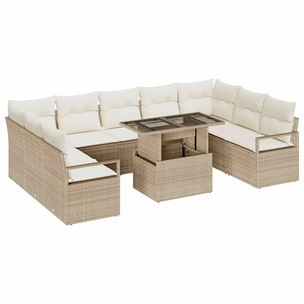 Set Divano da Giardino 10 pcs Beige e Crema polyrattan