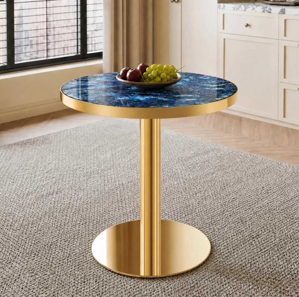 Tavolino rotondo Ø60 x 73;7 cm blu MDF e metallo; base stabile